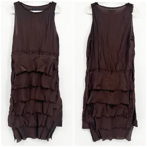 Zara Womens Brown Tiered Ruffle Raw Hem Avant Garde Boho Midi‎ Dress Size L thumbnail 2
