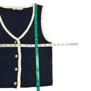 Abercrombie & Fitch Navy Blue Ribbed Knit Button Front Sweater Vest Gold Buttons thumbnail 6