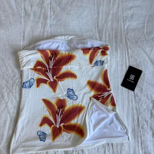 SUUKSESS flower and butterfly foldover tube top thumbnail 2