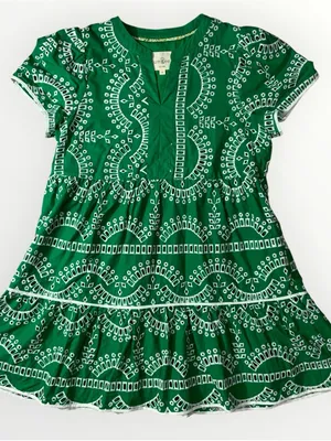 Umgee A Line Tiered Green & White Embroidered Eyelet Boho Dress Sz Medium #259 thumbnail 1