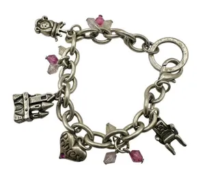 Princess Charm Bracelet Silver Pink Crystal castle Chair heart princess thumbnail 1