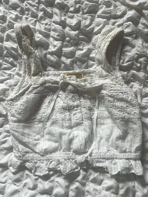Rebellion Top Crop White AGAIN Smocked Tank S thumbnail 1
