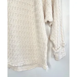 We The Free People Thien Hacci Ivory Textured Knit Fringe V-Neck Oversized Small thumbnail 7