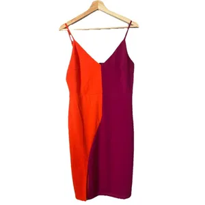 Lulus Perfect Duo Coral Red and Purple Color Block Bodycon Mini Dress Size Large thumbnail 2