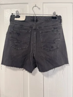 NWT American Eagle High Waist Baggy Black Wash Denim Shorts size 6 thumbnail 4