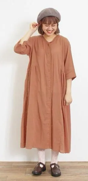 Japanese Brand Samansa Mos2 Cotton Linen Kaftan Midi Dress Pockets Lagenlook thumbnail 1