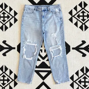 American Eagle Stretch Ripped High Rise Mom Jean in Emotional Blue Size 12 thumbnail 5