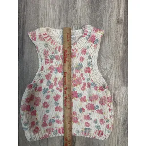 Zara Womens Floral Chunky Knit Sweater Vest‎ Pink Blue Cream Size Medium thumbnail 4