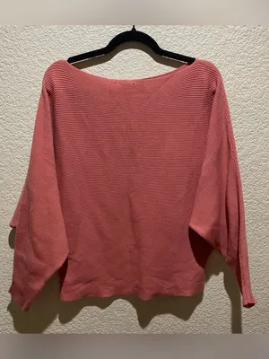 Off-the-Shoulder Ribbed Sweater Top Peachy Rose Size L thumbnail 3