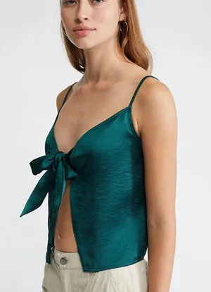 PacSun Emerald Green Satin Tie front Top thumbnail 3