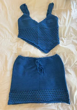 Crochet Knit Two Piece Set Blue thumbnail 1