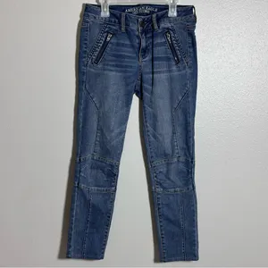 American Eagle Women Denim‎ Jegging Ankle Super Stretch Stacked Moto size 4 thumbnail 2