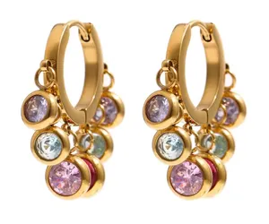Gold hoop earrings with colorful diamonds thumbnail 1