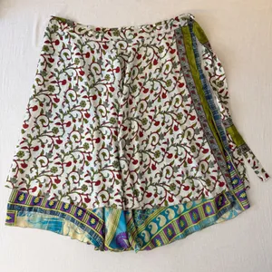 Reversible boho Silk Wrap Skirt Womens OS Turquoise Gold Floral Maxi thumbnail 8