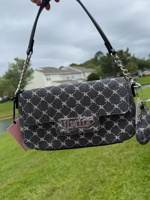 Juicy Couture Black Monogram Shoulder Bag Y2K Silver Chain Charm Purse NWT thumbnail 2
