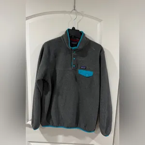 Patagonia Synchilla Snap-T Fleece Pullover Women’s XL Gray Teal Classic Logo thumbnail 2