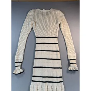 Kivari Cream Black Striped Ruffle Knit Maxi Dress Long Sleeve Size US 4 thumbnail 10