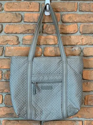 Vera‎ Bradley Quilted Tote Bag Purse Diamond Stitch Canvas Floral Lined Gray thumbnail 1