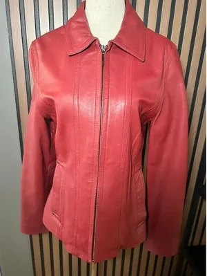 Leslie Fay red leather jacket size small stylish form fitting thumbnail 1