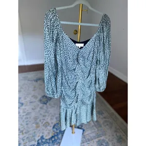 Caballero Ruched Puff Sleeve Ruffle Hem Dress‎ S Animal Print Wedding Date Event thumbnail 2