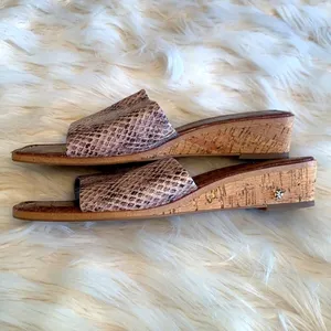 SAM EDELMAN Beige Snakeskin Valery Square Toe Wedge Slip On Slides Sandals 8 M thumbnail 2