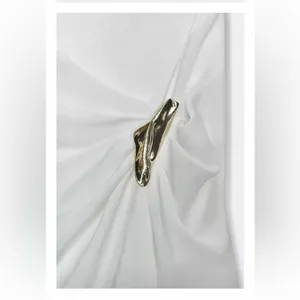Zara NWT white draped satin effect ruched asymmetrical hem gold brooch top thumbnail 3