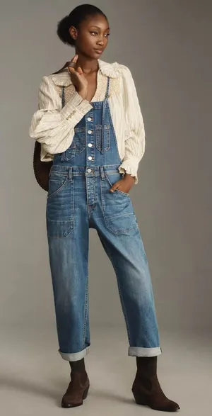 Pilcro painter denim overalls jumpsuit Anthropologie medium was straight leg thumbnail 1