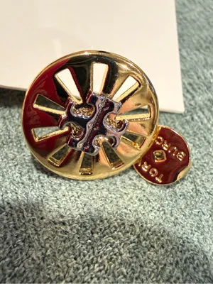 Tory Burch | Gold Plated | Gold and Silver Logo Round Stud Earrings thumbnail 3