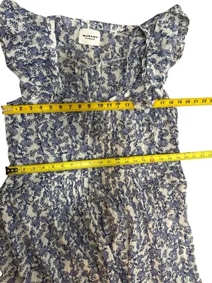 Isabel Marant Étoile Godrana Flutter-Sleeve Blue Floral Ruffle-Sleeve Dress S 44 thumbnail 12
