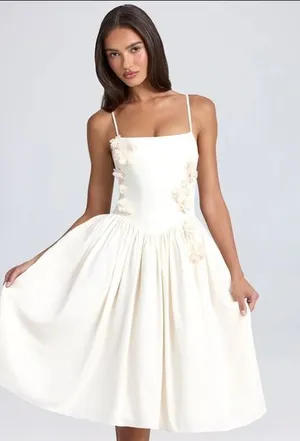 Oh Polly Floral Appliqué Midi Dress thumbnail 1