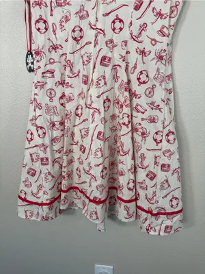 Hell Bunny Red White Nautical Print Fit & Flare Dress Womens XL Rockabilly NWT thumbnail 5