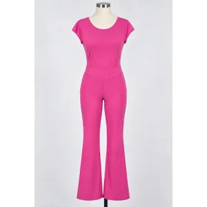 Joy Lab Pink V-Neck Cap Sleeve Flare Leg Activewear Jumpsuit Large thumbnail 2