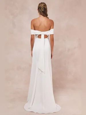 Lulus Dose of Love Ivory Satin Off-the-Shoulder‎ Mermaid Maxi Dress size large thumbnail 2