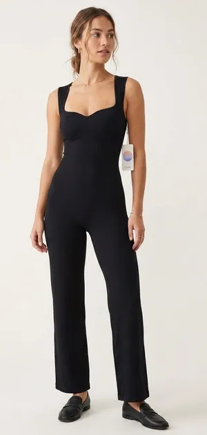 OTOS Seamless Black Jumpsuit with Built-In Bust Support Wide leg thumbnail 1