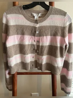 CAROLINE CONSTAS 100% Cashmere Striped Crew Neck Sweater Cardigan size XS thumbnail 1