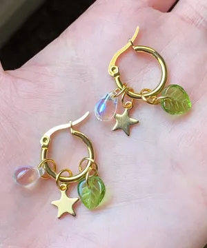 Handmade cute retro cottage fairy Czech glass beads mix unique hoop earrings🌟🌿 thumbnail 5