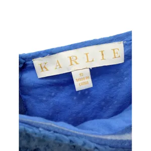 Karlie Blue Cotton Eyelet Crochet Granny Square Puff Sleeve Mini Dress S Cottage thumbnail 5