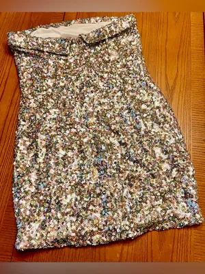 Mable Silver Allover Sequin‎ Bodycon Strapless Mini Dress Front Slit Size Large thumbnail 5