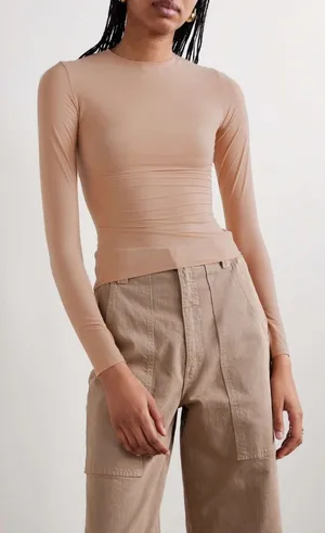 Skims Fits Everybody Long Sleeve T-shirt in Clay Beige Size XS thumbnail 1