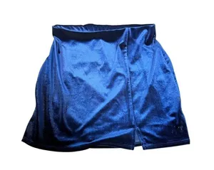 La Clef Blue Velvet Mini Skirt Size Large – Soft Stretchy Slit Front Party Skirt thumbnail 2