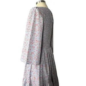 Melloday Baby Blue & Pink Smocked Bodice Tiered Floral Print Maxi Dress M thumbnail 4