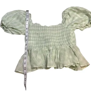 Aéropostale Gingham Puff Sleeve Tie Front Peplum Crop Top Green Size Small NWT thumbnail 8