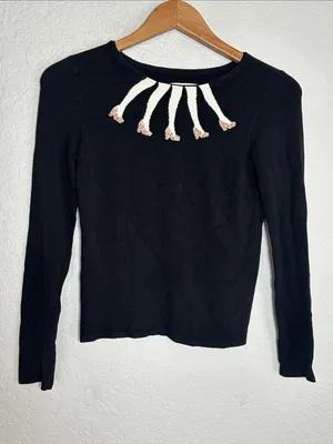 Alice + Olivia Intarsia Legs Sweater Black Girly ASO PLL Lucy Hale Feminine thumbnail 4