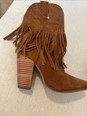 DINGO Crazy Train Fringe Embroidered Snip Toe Cowboy Booties Camel,Size 9.5 NWOT thumbnail 8