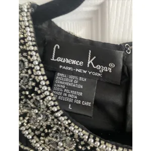 Laurence Kazar Vintage Beaded Top Womens Size L Black Silk Floral Sequin Evening thumbnail 3