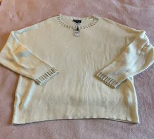 Express white long sleeve crew neck sweater rhinestone embellishments size L thumbnail 1