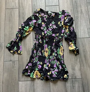 Urban Outfitters Black Floral Smocked Mini Dress thumbnail 1