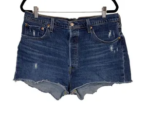 Levi's 501 Big E Women's Button Fly High Rise Denim‎ Blue Jean Shorts Size 34 thumbnail 1