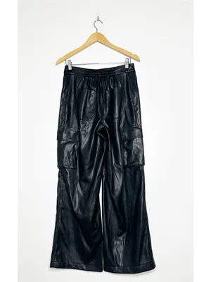 Urban Outfitters Black Faux Leather Wide Leg Cargo Pants Size Small thumbnail 4