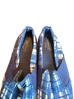 Coach Kaycee Slip-On Shoes Blue White Plaid Flats Comfort Size 6.5 Women's thumbnail 4